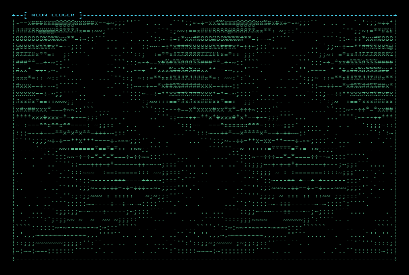 ASCII rendering of a Neon Ledger dashboard: layered waveform bands drawn in green characters.